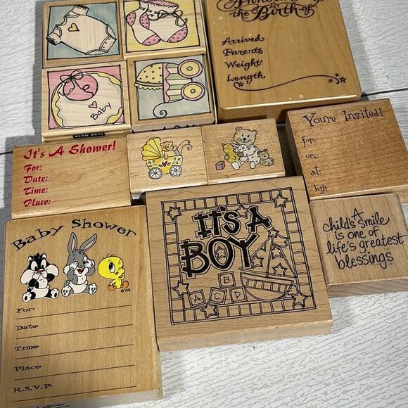 Baby shower and birth announcement rubber stamps themed set of 12 - Picture 6 of 6